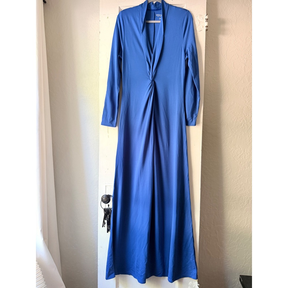 Soft Surroundings Royal Blue Twist Front Long Sleeve Maxi Dress Medium